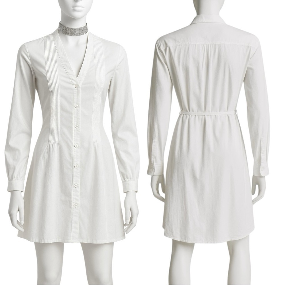 Rag & Bone Cotton ButtonDown Pintuck Pleated Tuxedo Tunic Long Sleeve Mini Dress - Picture 2 of 14